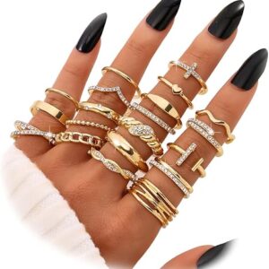 Gold Silver Black Kunckle Rings Set for Women,