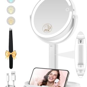 Makeup Mirror with Lights, Double Sided 1x/20x Magnifying Mirror with Light,