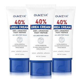 OUKEYA Urea Cream 40 Percent Tube 3 Oz, Urea Foot & Hand Cream for Dry Cracked