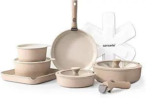SENSARTE 17 Piece Ceramic Pots and Pans Set.