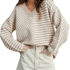 UNCLECAT Women's Striped Checkered Sweater