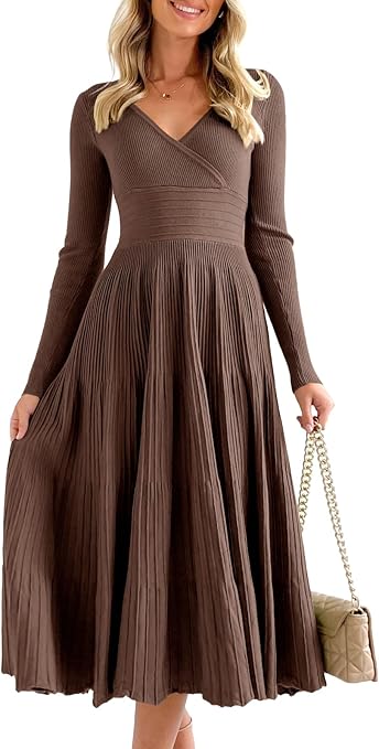 Saodimallsu Womens Long Sleeve Midi Sweater Dress