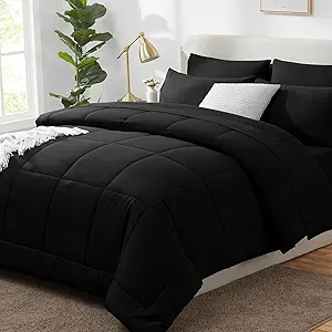 CozyLux Queen Comforter Set Black