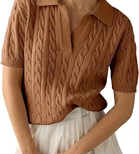 Imily Bela Women's Cable Short Sleeve Sweaters