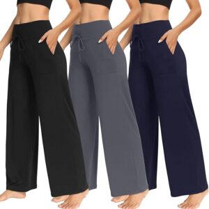 TNNZEET 3 Pack Women's Wide Leg Pants with Pockets