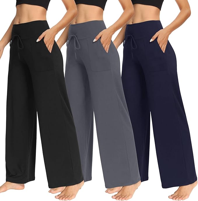 TNNZEET 3 Pack Women's Wide Leg Pants with Pockets