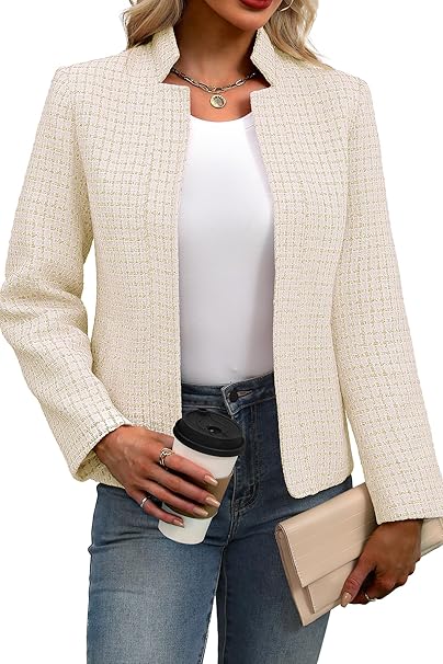 Womens' Tweed Blazer Long Sleeve Jacket