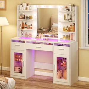 Vanity Desk, Makeup Vanity Desk with Mirror and Lights 3 Colors