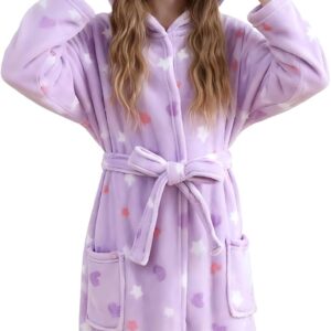 V.&GRIN Girls Fleece Hooded Robe, Kids Soft Plush Warm