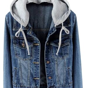 LifeShe Women's Casual Detachable Hoodie Denim Jacket