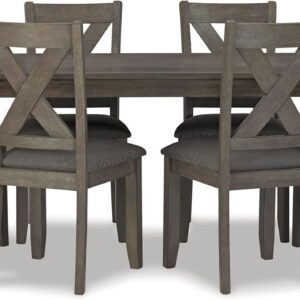 Signature Design by Ashley Caitbrook Rustic 7-Piece Dining Set – Rectangular Table with 6 X-Back Upholstered Chairs, Gray