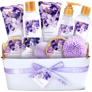 BODY & EARTH Gift Baskets - 11 Pcs Lavender Spa Gifts For Women