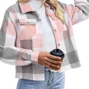Zeagoo Flannels for Women Cropped Shacket Jacket Fashion