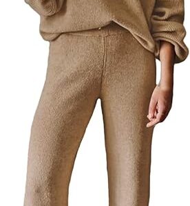 Viottiset Women's 2 Piece Outfits Casual V Neck Knit Wide Leg Sweater Lounge Set Sweatsuit