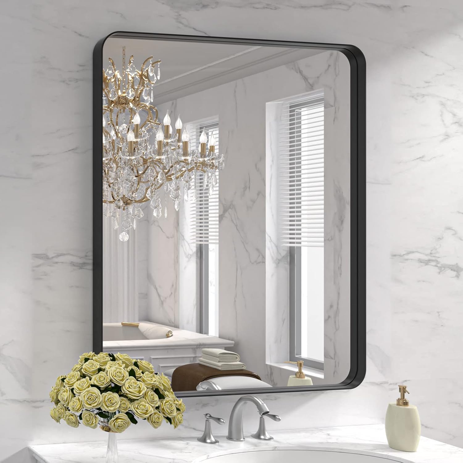 LOAAO 30X36 Inch Black Metal Framed Bathroom Mirror for Wall