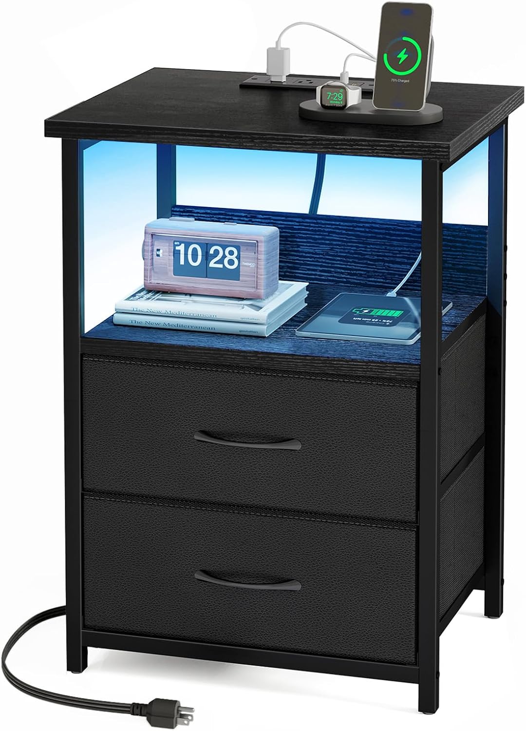 Fixwal Night Stand with Charging Station,