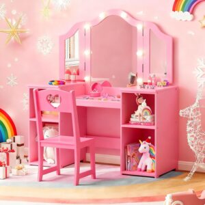 Kids Vanity Table and Chair Set with Light