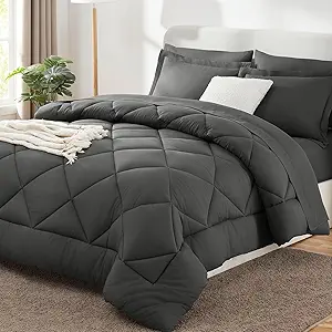 CozyLux King Size Comforter Set Dark Grey - 7 Pieces Bed in a Bag King