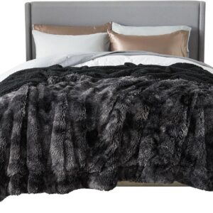 Bedsure GentleSoft Fluffy Tie Dye Black King Size Blanket for Bed