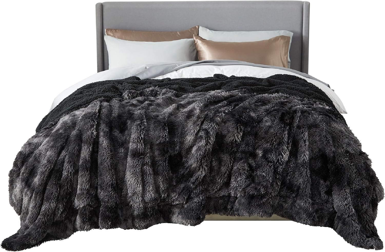 Bedsure GentleSoft Fluffy Tie Dye Black King Size Blanket for Bed