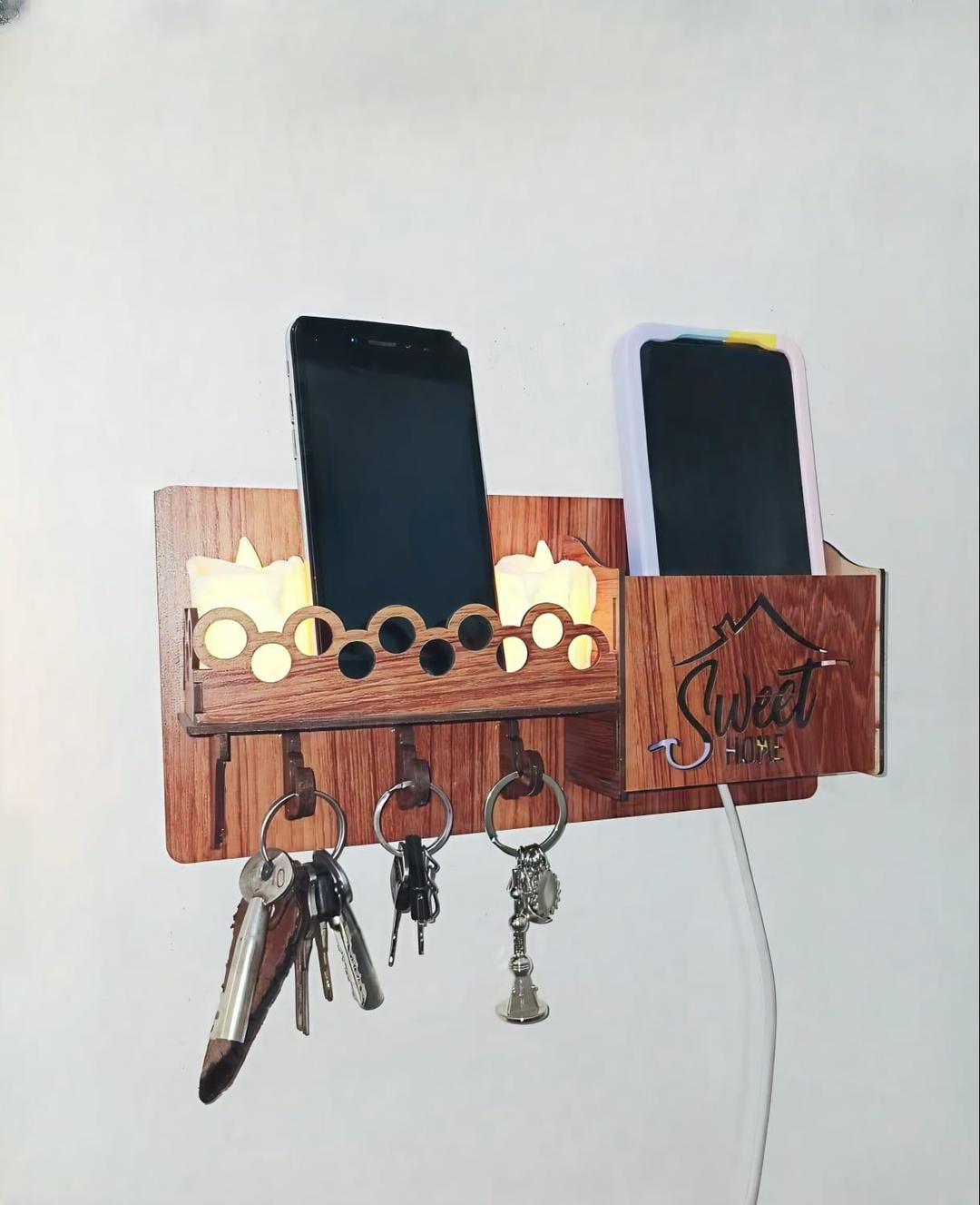 Sweet Home Wall Phone & Key Holder Brown MDF - Image 2