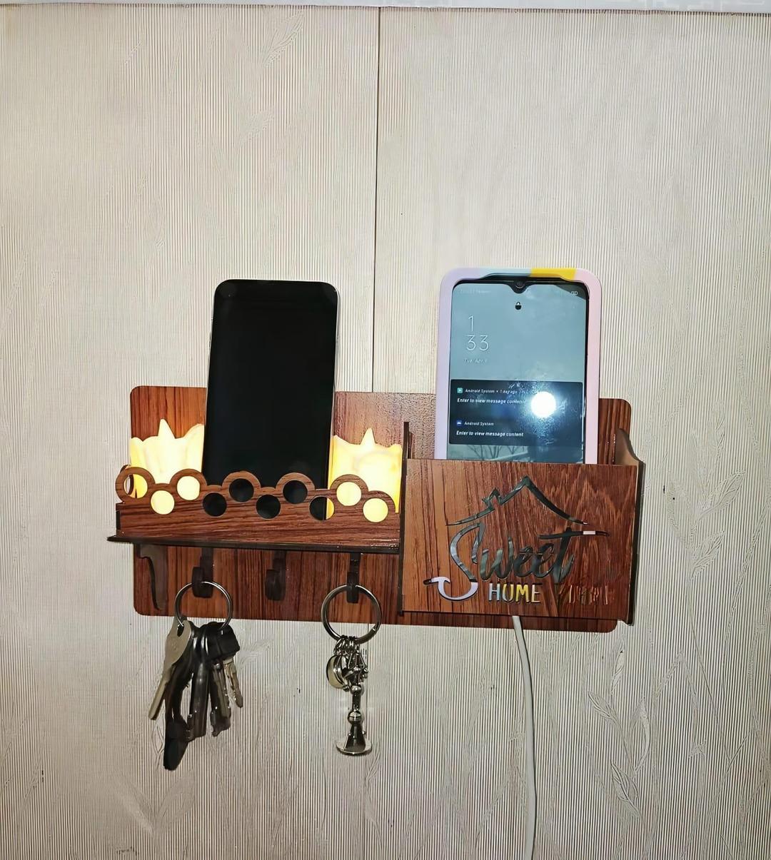 Sweet Home Wall Phone & Key Holder Brown MDF - Image 3