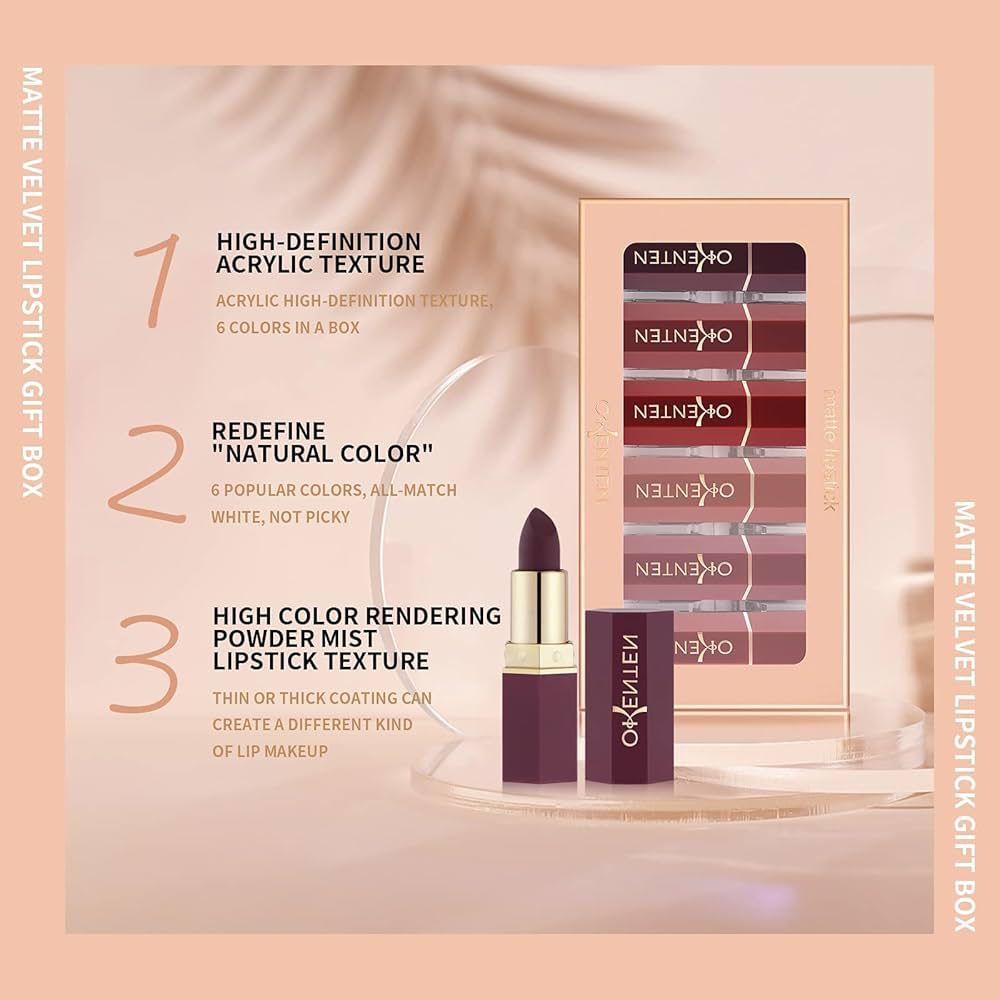 6 Pcs High Pigmented Matte Lipstick Set – Long-Lasting Waterproof Red & Pink Shades - Image 2