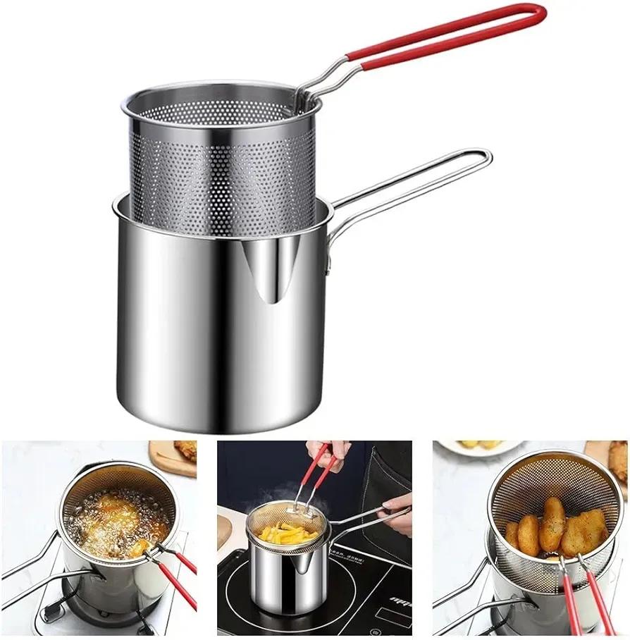 Stainless Steel Deep Fryer Pot with Strainer – 1200ml Silver Oil Filter & Frying Pot - Image 2