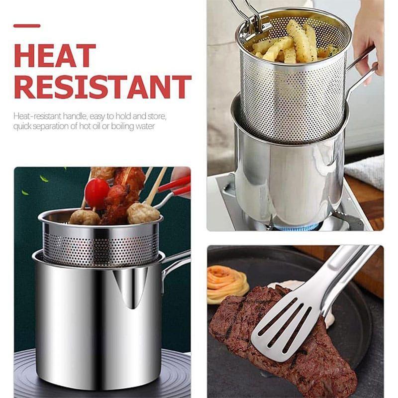 Stainless Steel Deep Fryer Pot with Strainer – 1200ml Silver Oil Filter & Frying Pot - Image 4
