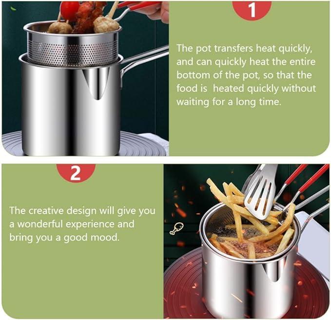 Stainless Steel Deep Fryer Pot with Strainer – 1200ml Silver Oil Filter & Frying Pot - Image 3