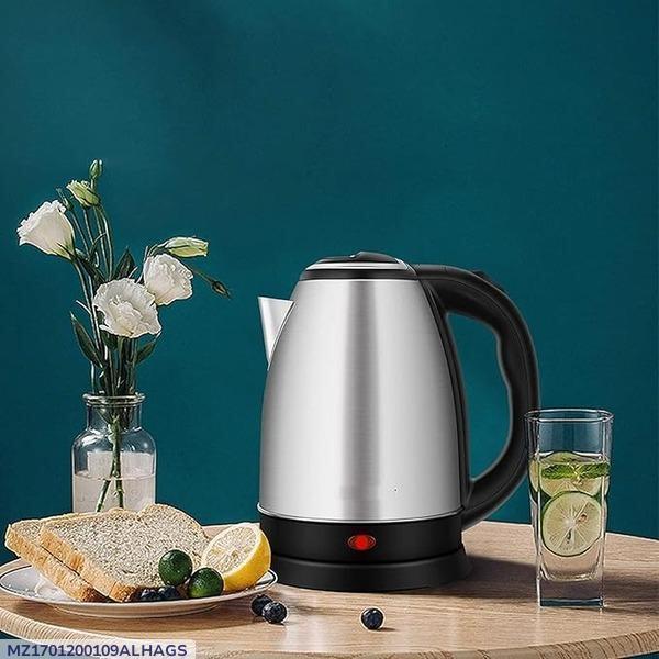 Stainless Steel Electric Kettle – 2.0L Silver & Black Fast Boil Tea/Coffee Maker