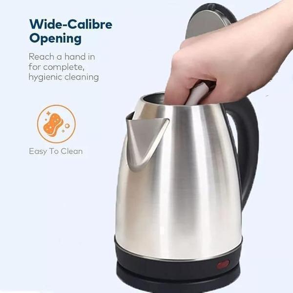 Stainless Steel Electric Kettle – 2.0L Silver & Black Fast Boil Tea/Coffee Maker - Image 3