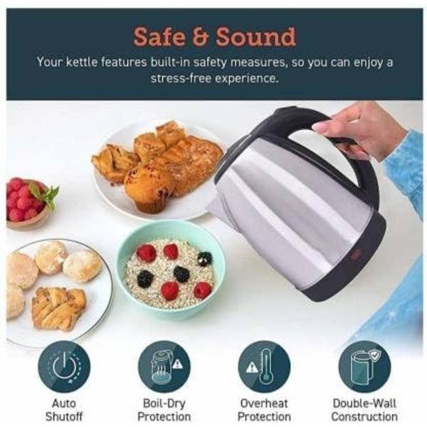 Stainless Steel Electric Kettle – 2.0L Silver & Black Fast Boil Tea/Coffee Maker - Image 5